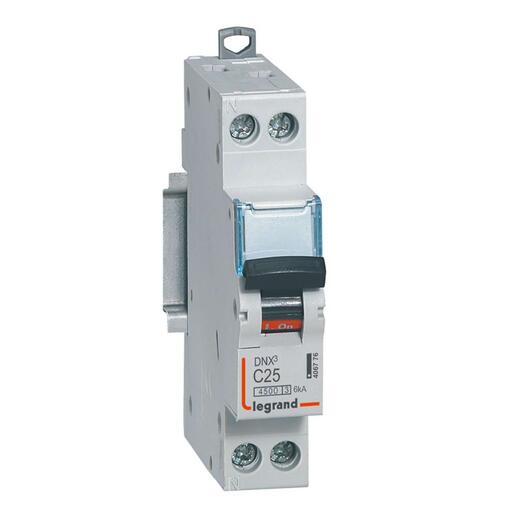 Disjoncteur DNX³ 4500 6 kA borne à vis 1 module 1P+N 230 V 25 A LEGRAND 406776