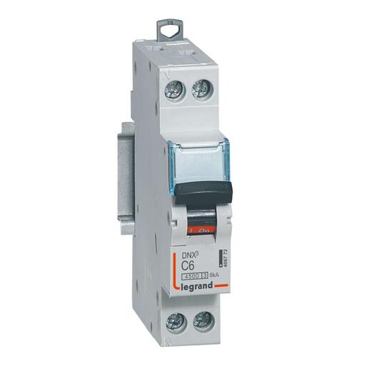 Disjoncteur DNX³ 4500 6 kA borne à vis 1 module 1P+N 230 V 6 A LEGRAND 406772