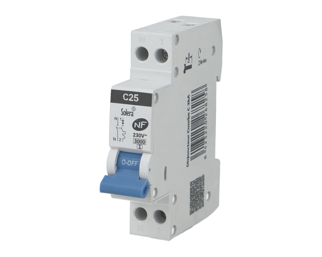 Disjoncteur phase neutre modulaire 25A courbe C 3kA Solera