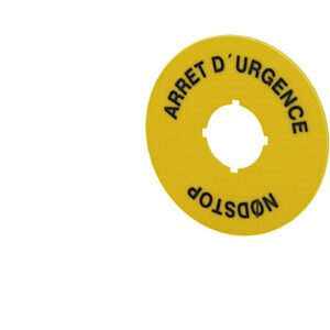 Disque signalétique jaune arrêt d'urgence 60mm pour boutonnerie Ø22mm