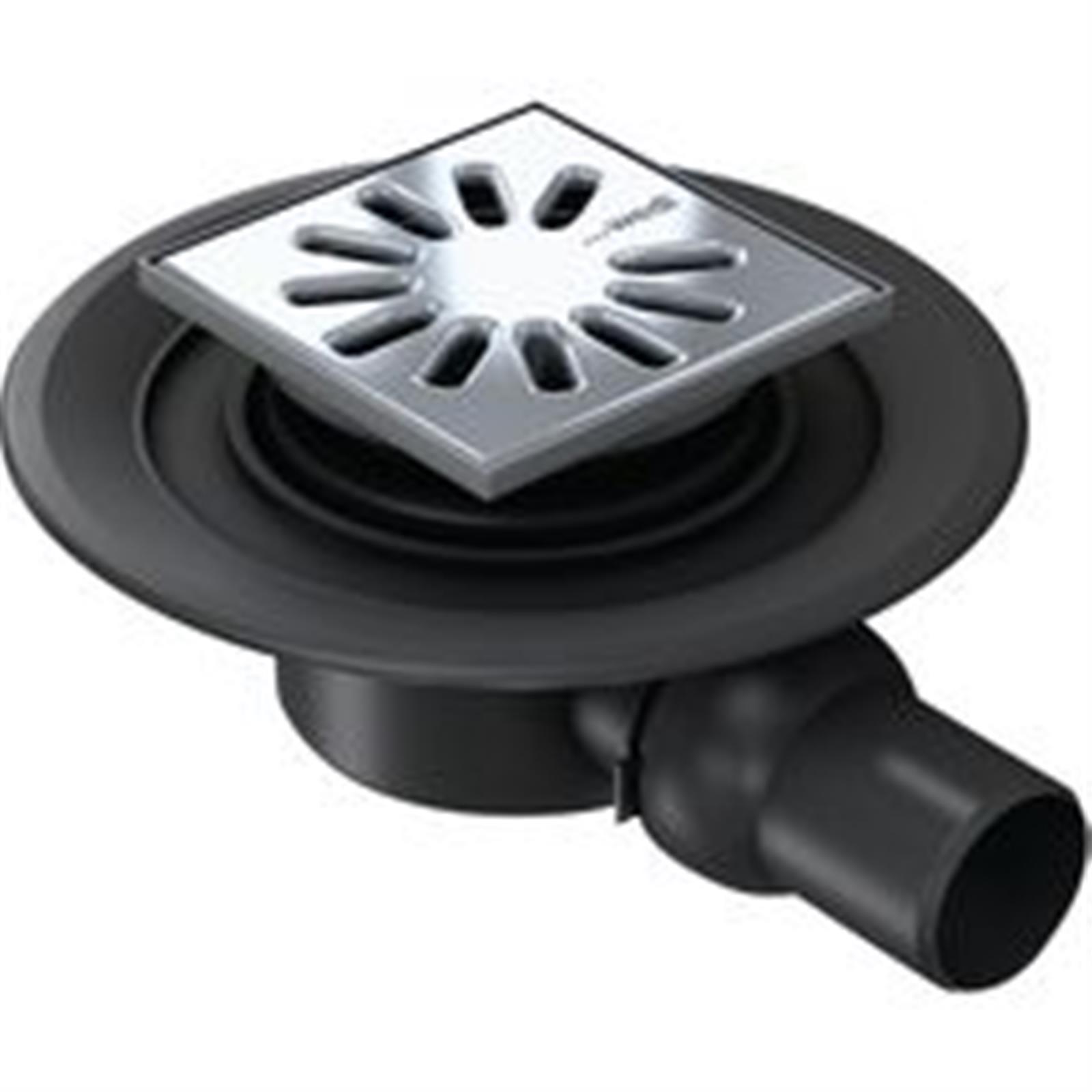 Ecoulement Fundo Primo extra-plat Mini Max DN 40 (Siphon horizontal DN 40) - Grill carré - Siphon à écoulement horizontal mini max extra plat avec grille en inox carré115 x 115 mm DN 40