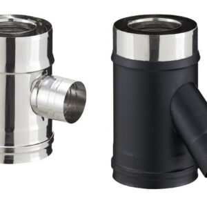 Elément droit inox avec prise d'air pour poêle à granulés - PGI pour poêles à Pellets - Diamètre 80/130 avec prise d'air à 135° - Noir mat