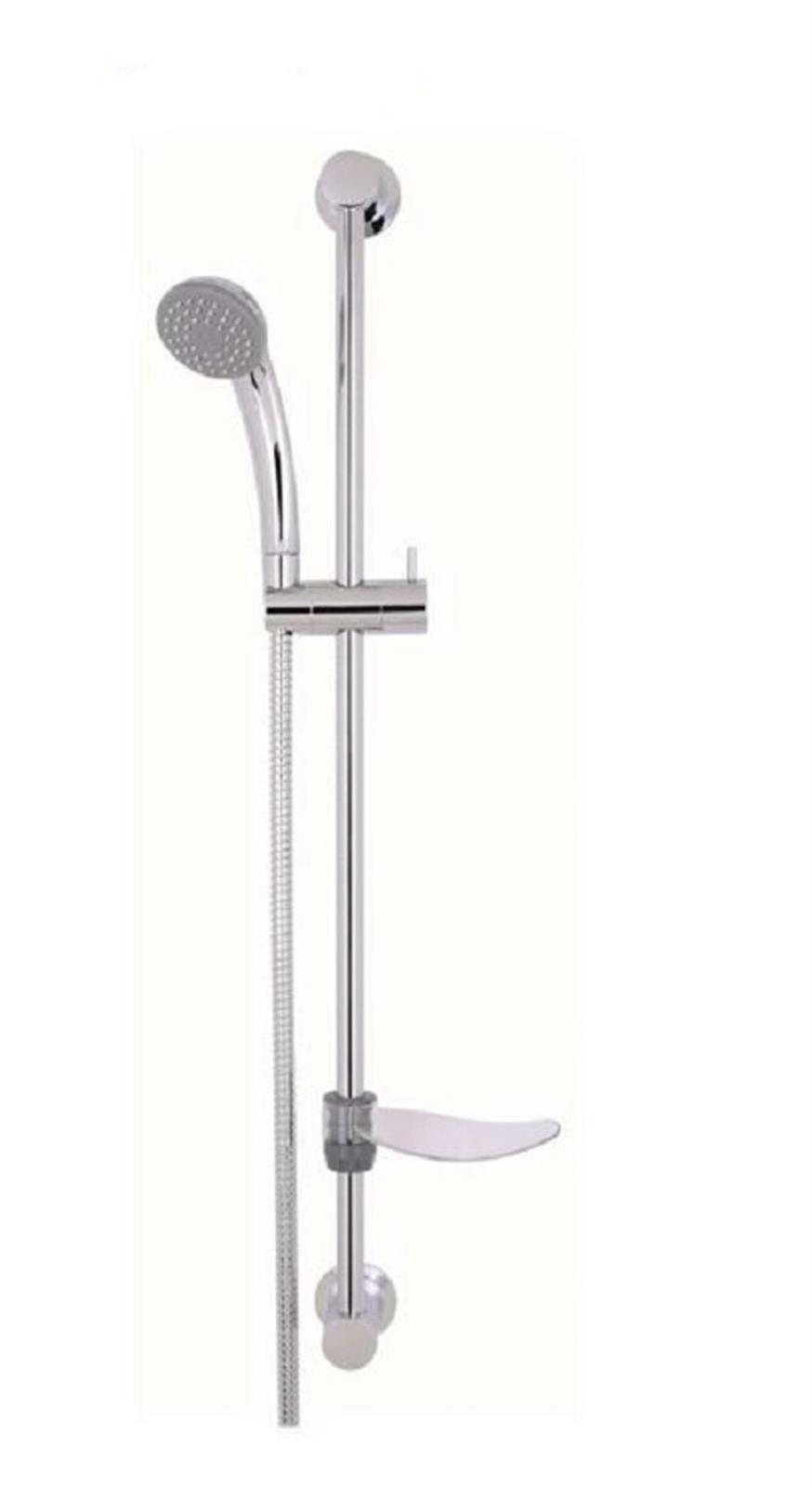 Ensemble barre de douche avec douchette, flexible et porte-savon - Chromé