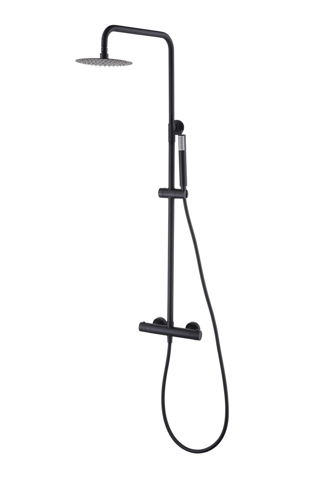 Ensemble de douche thermostatique extensible MONZA - Hauteur: de 88 à 124 cm - Noir mat