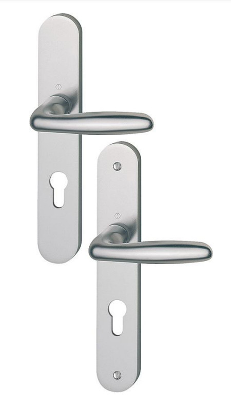 Ensemble sur plaques aluminium VERONA clé I pour cylindre européen finition F9 aspect inox mat HOPPE 2834543