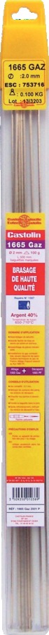Etui de 100 g baguettes argent 40 % diamètre 2 mm CASTOLIN 1665 GAZ 2001P