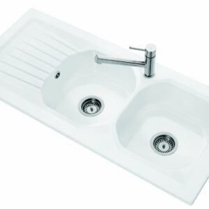 Evier 2 bacs à encastrer NESTOR PLUS - Couleur : Blanc brillant - Dimensions : 1130 x 510 mm - En céramique
