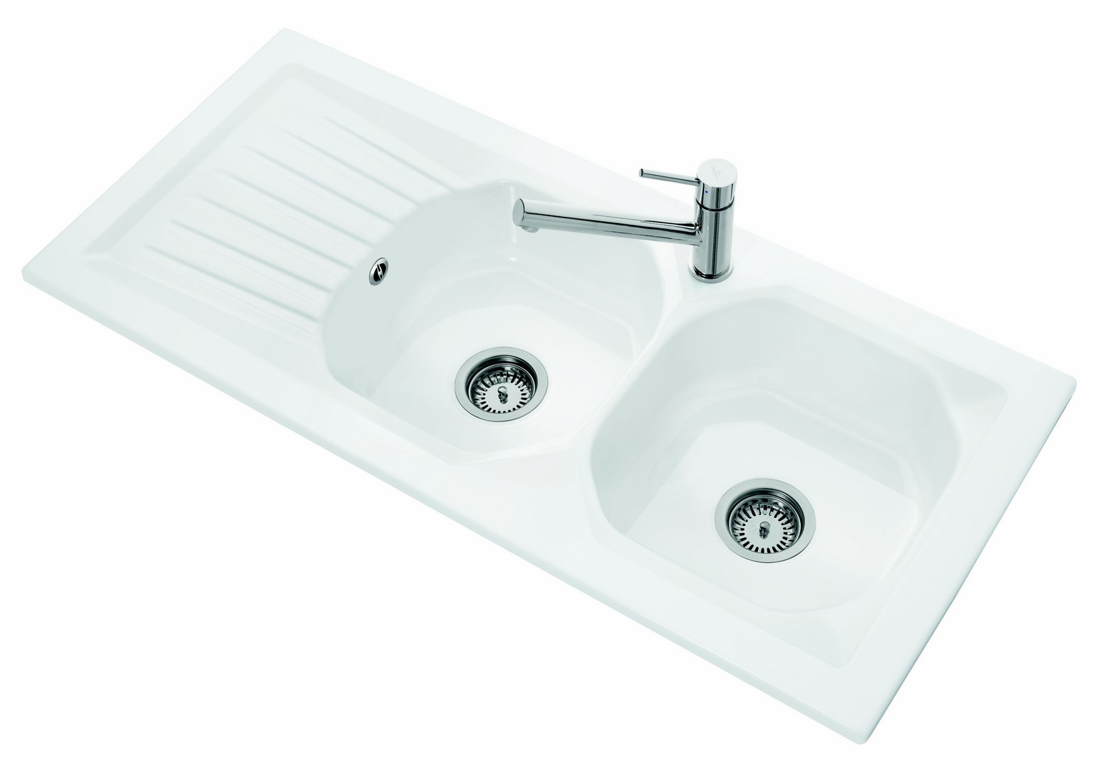 Evier 2 bacs à encastrer NESTOR PLUS - Couleur : Blanc brillant - Dimensions : 1130 x 510 mm - En céramique