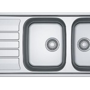 Evier 2 bacs avec égouttoir FLASH FLN 621 - En inox - Dimensions: 116x50 cm - Livré avec siphon