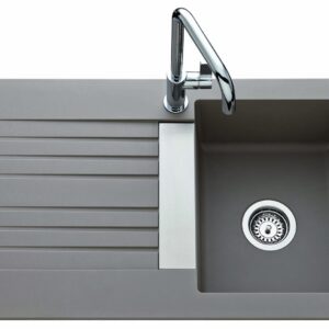 Évier en Naturalite à encastrer,1 bac, 1 égouttoir - TREVISE - Dimensions: 860x500 mm - Profondeur: 195 mm - NOIR