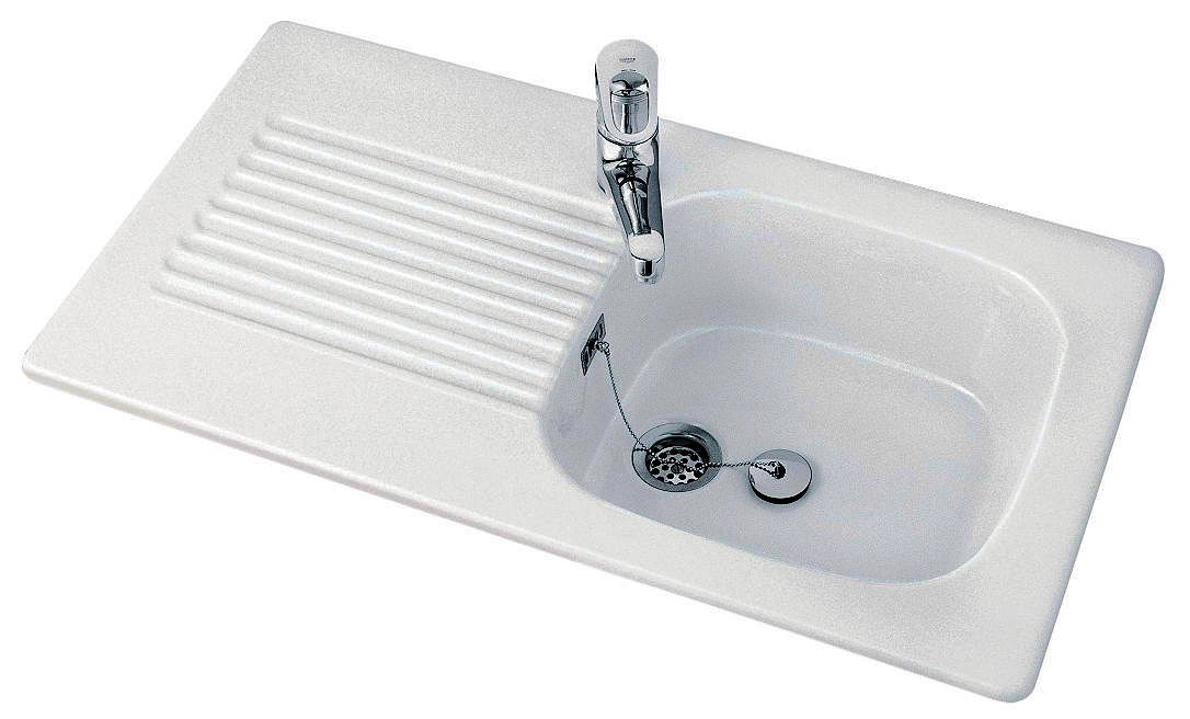 Évier grès à encastrer 1 bac, 1 égouttoir, TUDOR - Dimensions: 920x510 mm - BLANC