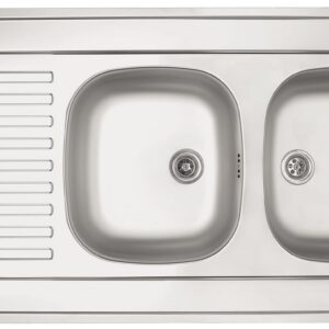 Evier inox à poser 2 bacs 1 égouttoir - Man - 120 x 60 - MAN721-1200 NF- Livré avec siphon