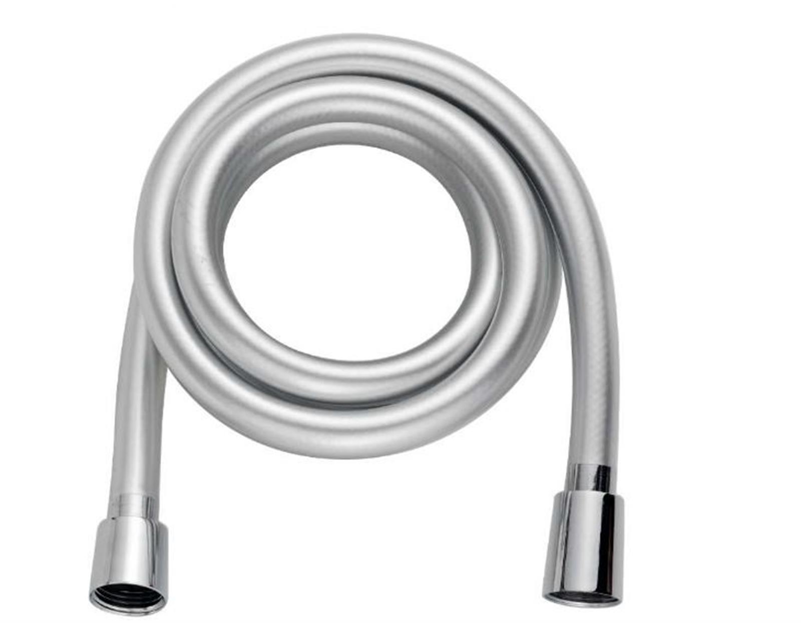 Flexible PVC lisse gris métallisé, anti-torsion (1,75m) - Flexible de 1,75 m - Gris - 2 embouts chromés - Écrou tournant (anti-torsion)