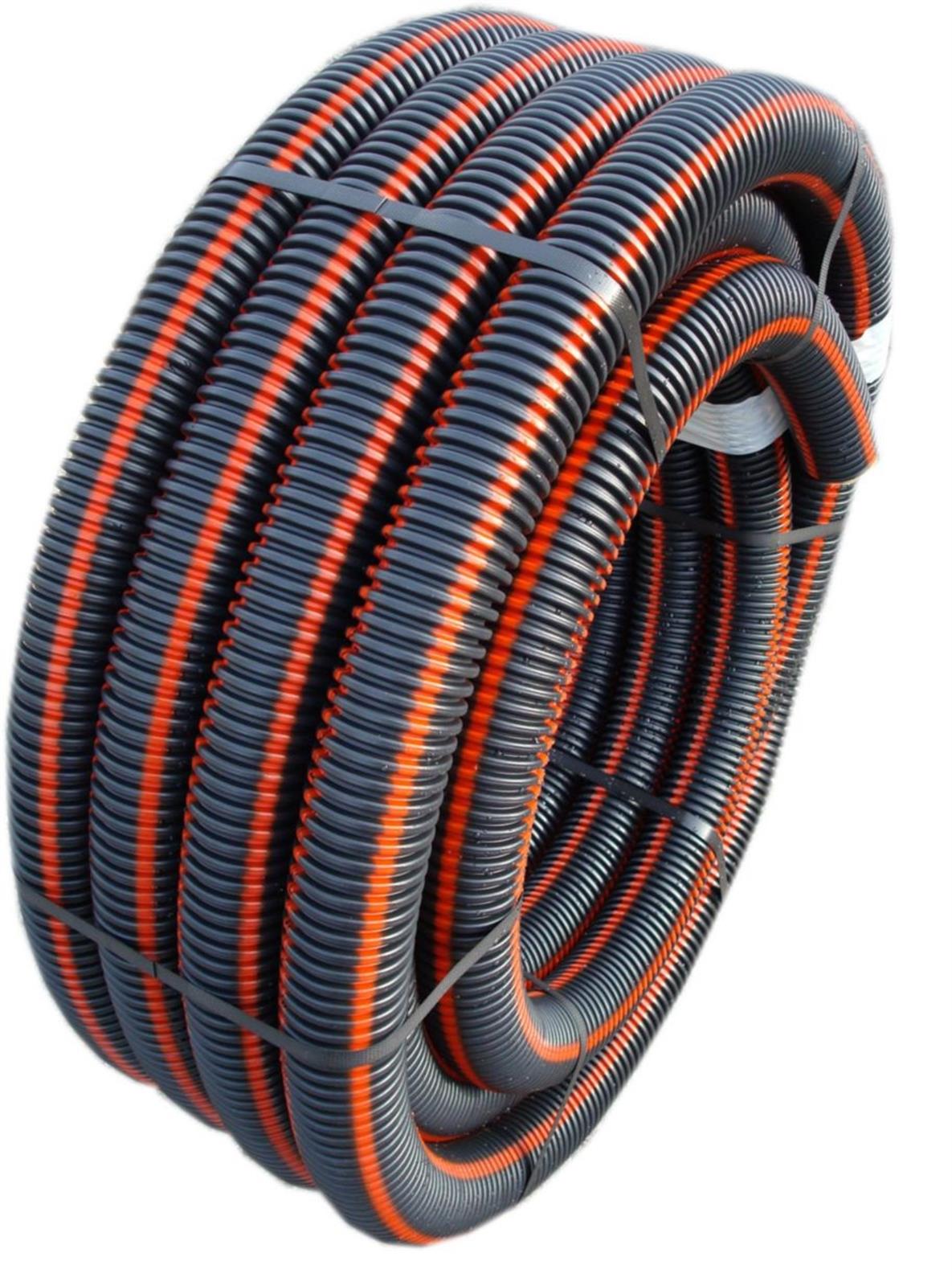 Gaine TPC noire avec liseré rouge - Diamètre: 90 mm - Rouleau de 50 m - Gaine noire avec bande rouge