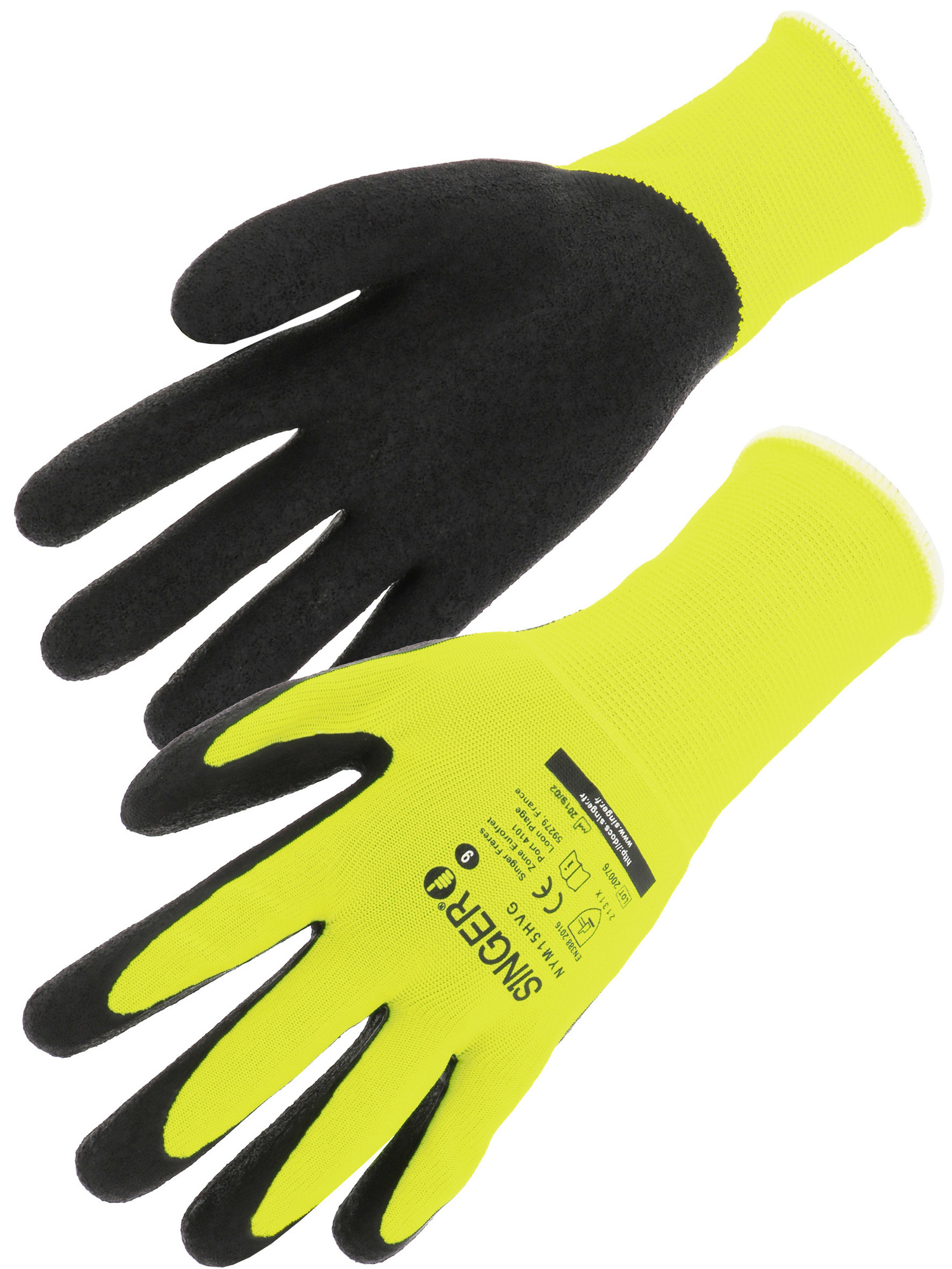 Gants Latex support polyester jaune fluo dos aéré taille 9 SINGER SAFETY NYM15HVG - 9