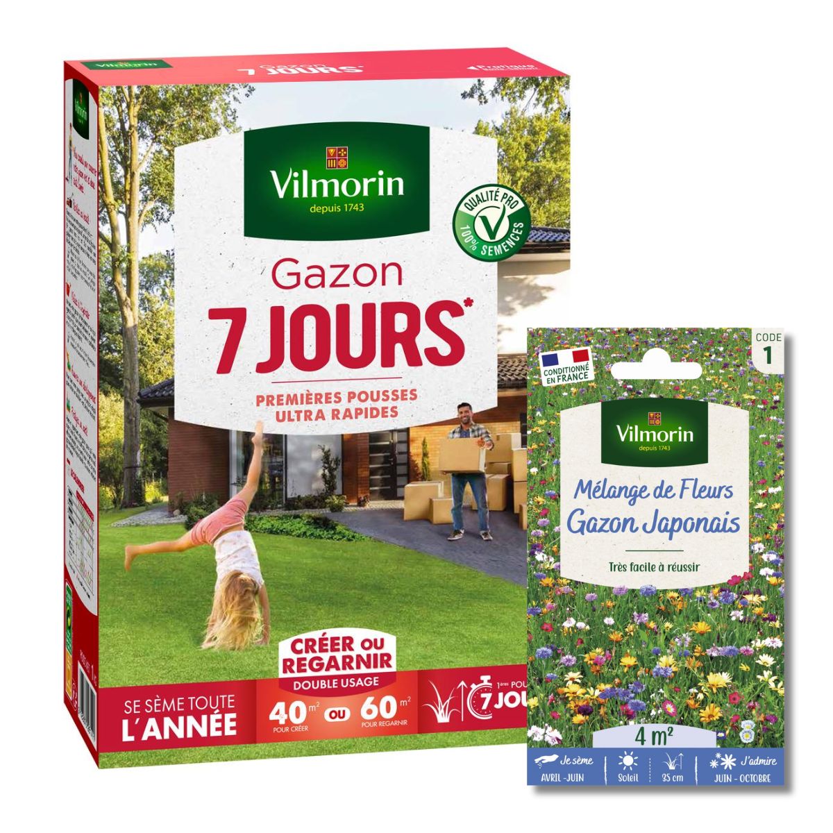Gazon 7 jours - 1 kg + Gazon Japonais - 4 m² - Mélange de fleurs