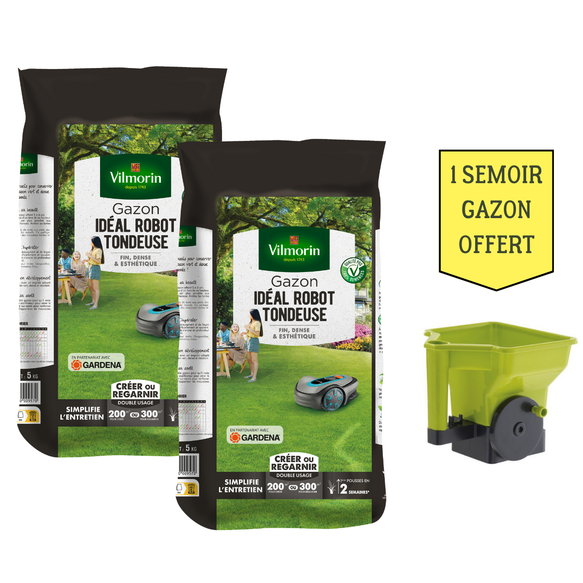Gazon Idéal Robot Tondeuse - 5 kg (x2) + Semoir à Gazon Offert