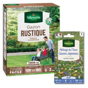 Gazon Rustique - 3 kg + Gazon Japonais - 4 m² - Mélange de fleurs