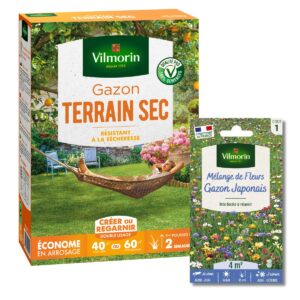 Gazon Terrain Sec - 1 kg + Gazon Japonais - 4 m² - Mélange de fleurs