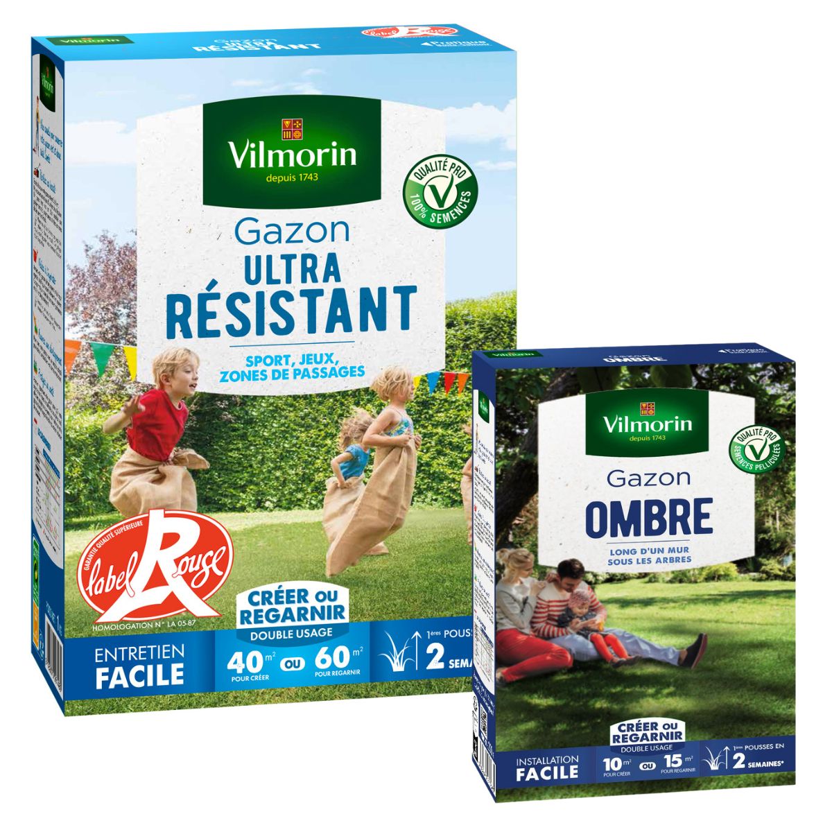 Gazon Ultra Résistant - Label Rouge - 1 kg + Gazon Ombre - 250 g