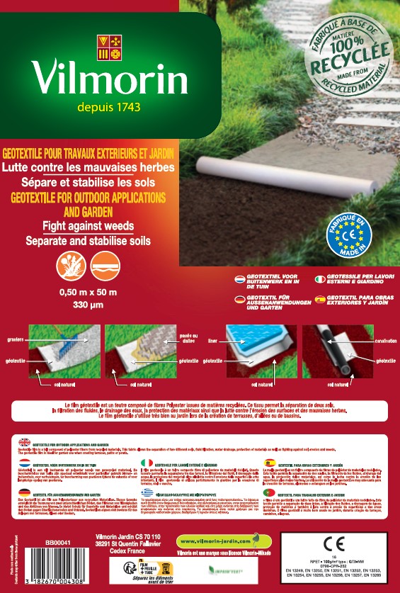 Géotextile Recyclé Travaux Extérieurs - 100 g/m² - 0.5 m x 50 m - Blanc