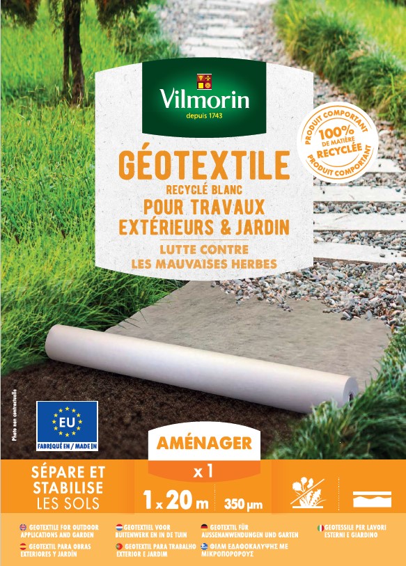 Géotextile Recyclé Travaux Extérieurs - 100 g/m² - 1 m x 20 m - Blanc
