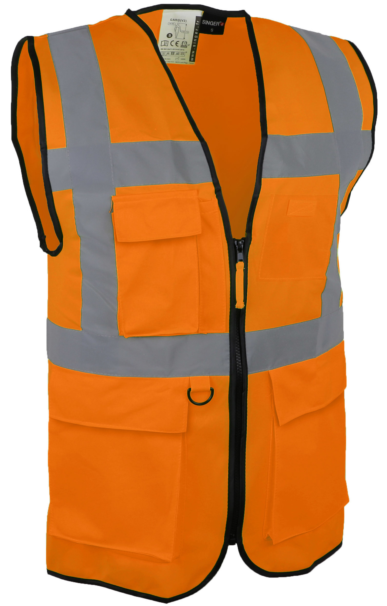 Gilet de signalisation haute visibilité orange multipoches taille L SINGER SAFETY GARO03