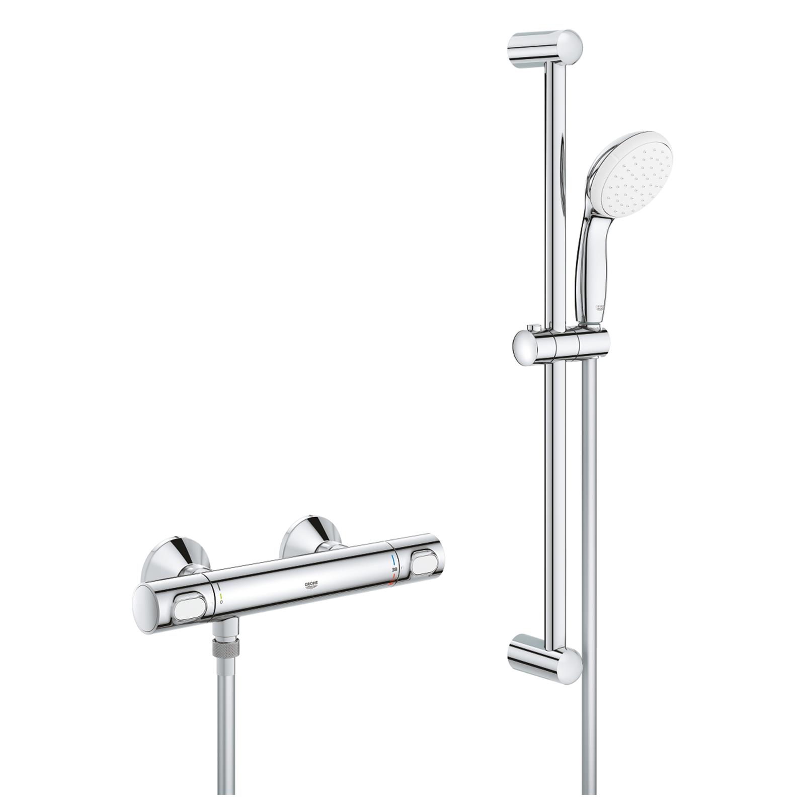 GROHTHERM 500 mitigeur thermostatique douche 1/2 - Ensemble de douche mitigeur Grohtherm 500 + barre de douche Tempesta 110 avec 1 jet- Barre de douche : 600 mm - Chromée