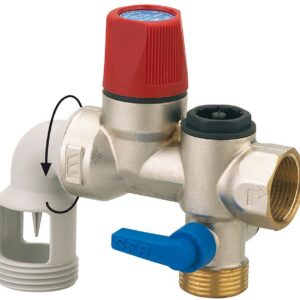 Groupe de Sécurité coudé 7 bar siège inox - Avec raccordement eau froide et chauffe-eau filetage 20/27 - siège inox