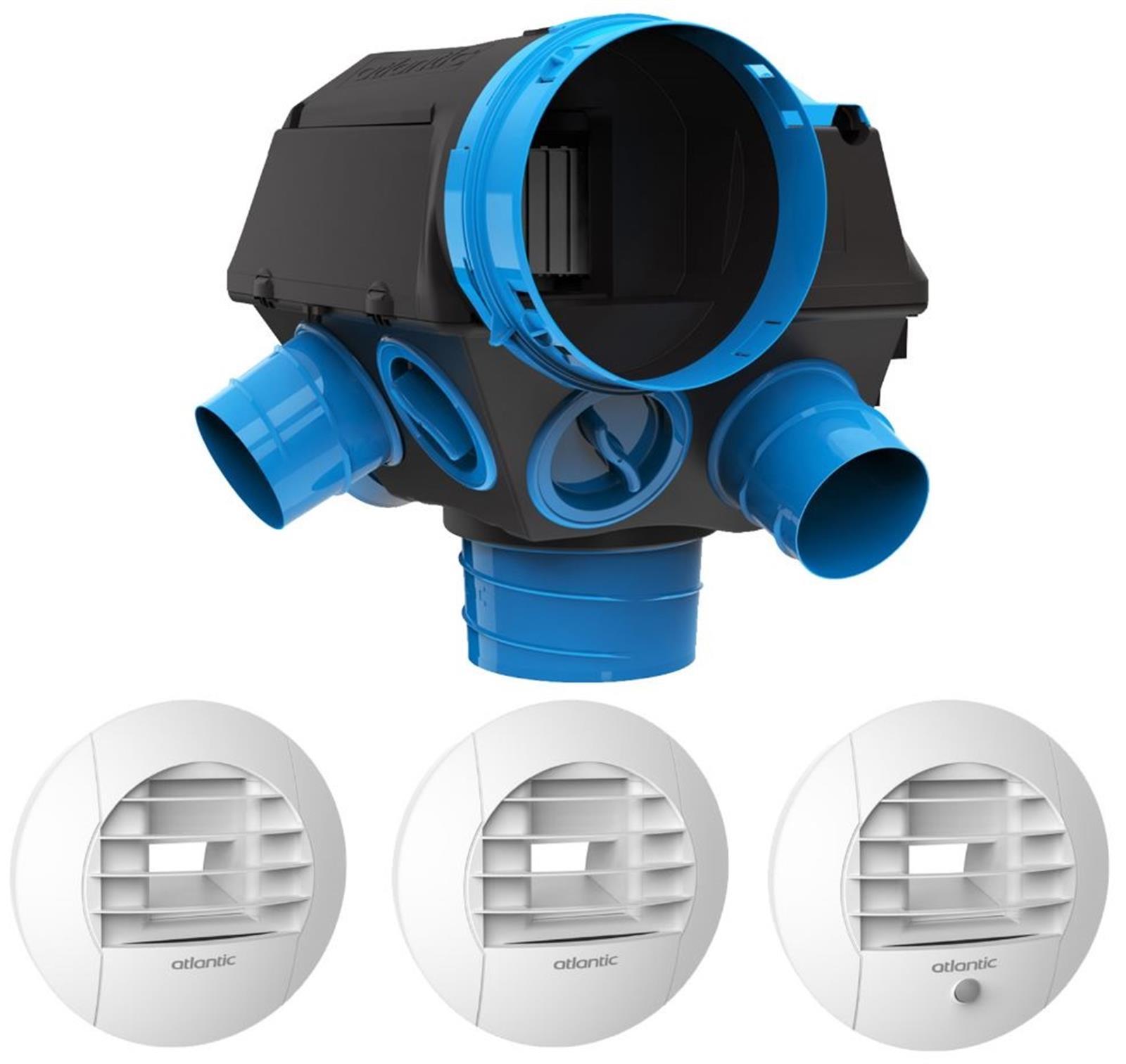 Groupe VMC simple flux hygroréglable HYGROCOSY avec bouches - 6 piquages Ø80mm + Rejet Ø 160 mm