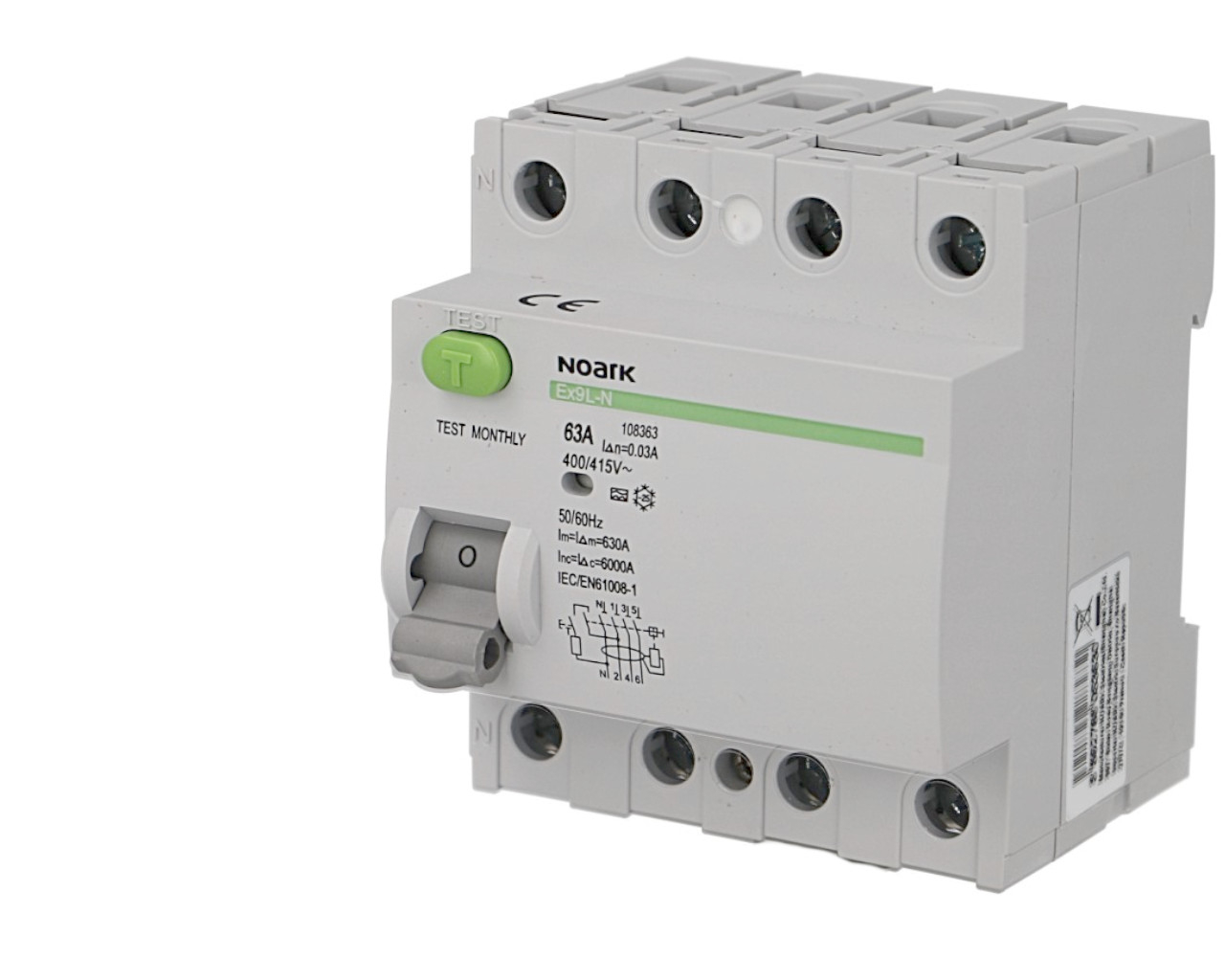 Interrupteur Différentiel 40A / 30mA / type A / Tétrapolaire Noark Ex9L-N