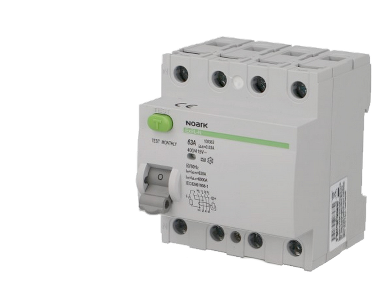Interrupteur Différentiel 63A / 30mA / type A / Tétrapolaire Noark Ex9L-N
