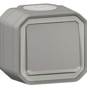 Interrupteur ou va-et-vient PLEXO 10 AX 250 V étanche complet saillie gris avec voyant LEGRAND 069712L