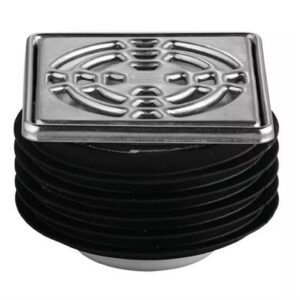 Kit grille / cadre Design 1 CLASSIC avec siphon intégré - grille avec vis avec cadre inox brossé 100x100mm et siphon Ø90mm
