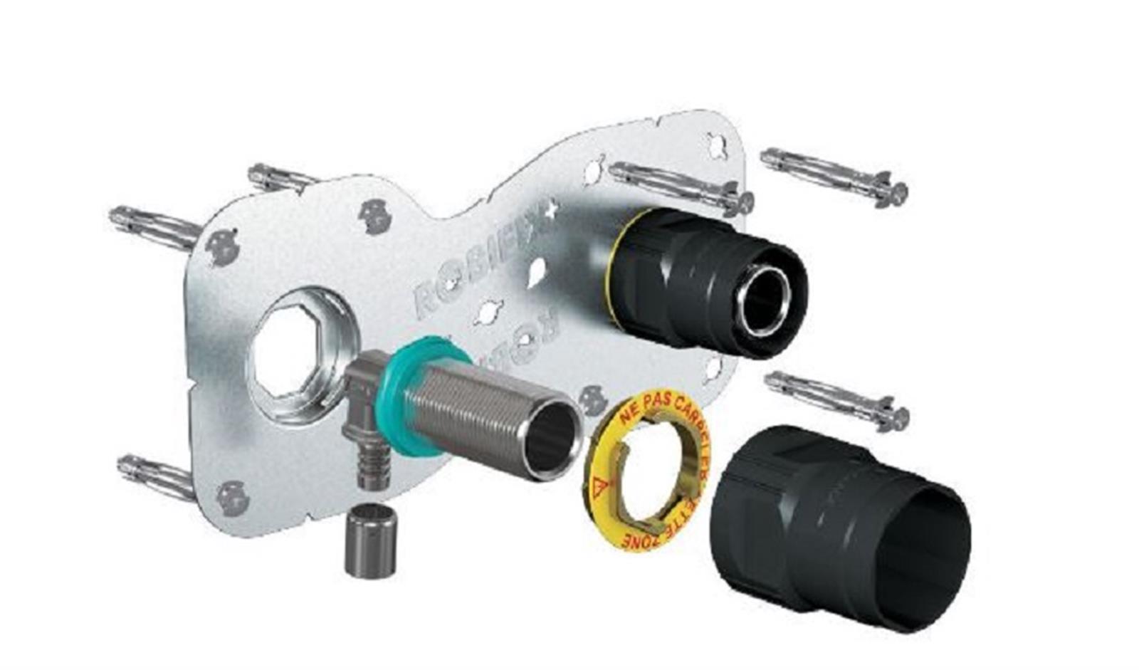 Kit plaque ROBIFIX+ pour tube PER ou PB - Modèle monotrou- raccord coudé à glissement - Ø sortie F1/2" - tube Ø 16mm