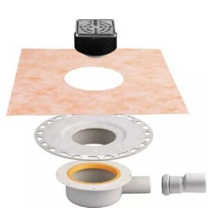 Kits complets pour évacuation sortie horizontale avec siphon intégré et grille DESIGN 1 CLASSIC KERDI DRAIN - Evacuation DN 40/50 - grille inox avec vis