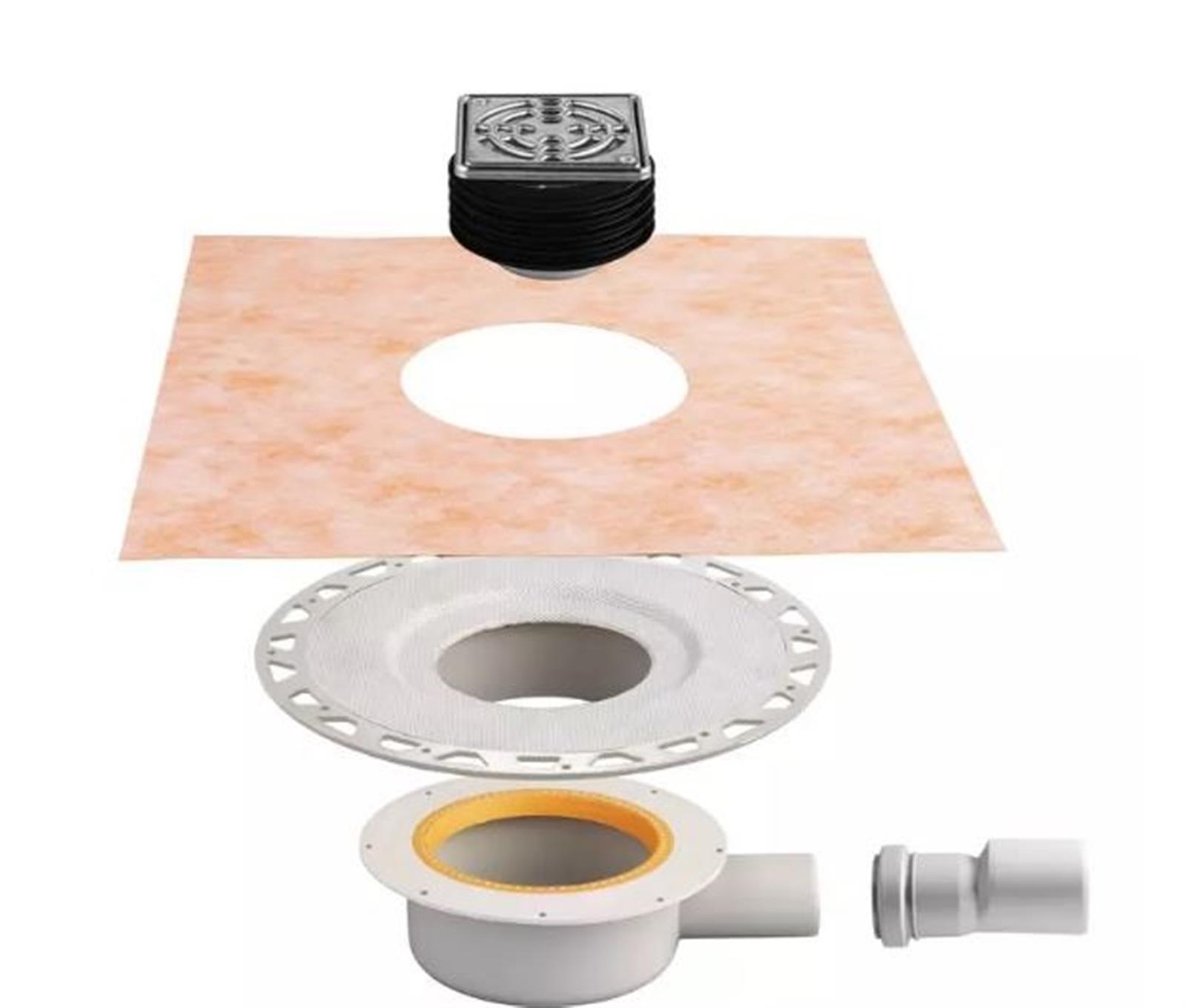 Kits complets pour évacuation sortie horizontale avec siphon intégré et grille DESIGN 1 CLASSIC KERDI DRAIN - Evacuation DN 40/50 - grille inox avec vis