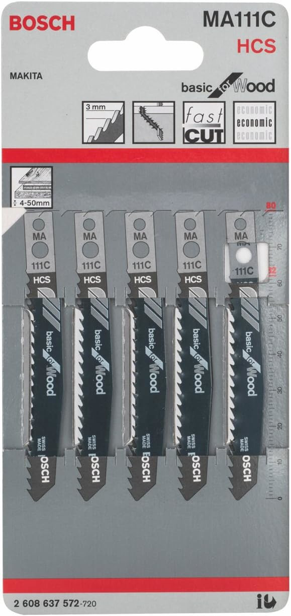 Lame de scie sauteuse MA 111 C HCS L 80 mm pas 3 mm 5 pièces BOSCH 2608637572