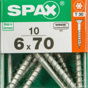 Lot De 10 Vis Acier Tête Plate Spax, Diam.6 Mm X L.70 Mm