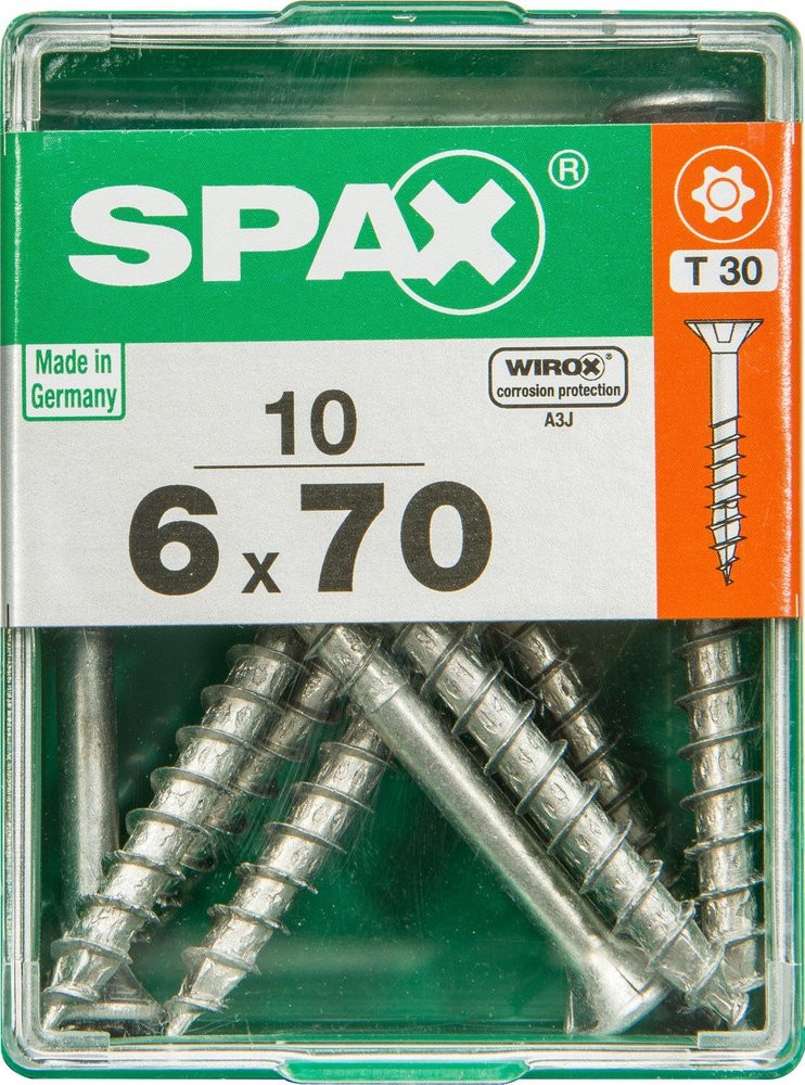 Lot De 10 Vis Acier Tête Plate Spax, Diam.6 Mm X L.70 Mm
