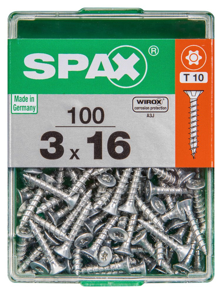 Lot De 100 Vis Acier Tête Plate Spax, Diam.3 Mm X L.16 Mm