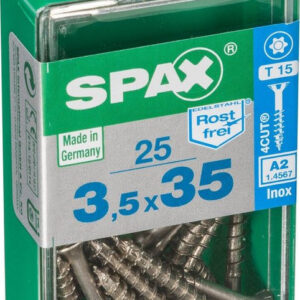 Lot De 25 Vis Inox Tête Fraisée Torx Spax, Diam.3.5 Mm X L.35 Mm