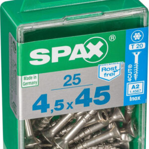Lot De 25 Vis Inox Tête Fraisée Torx Spax, Diam.4 Mm X L.45 Mm