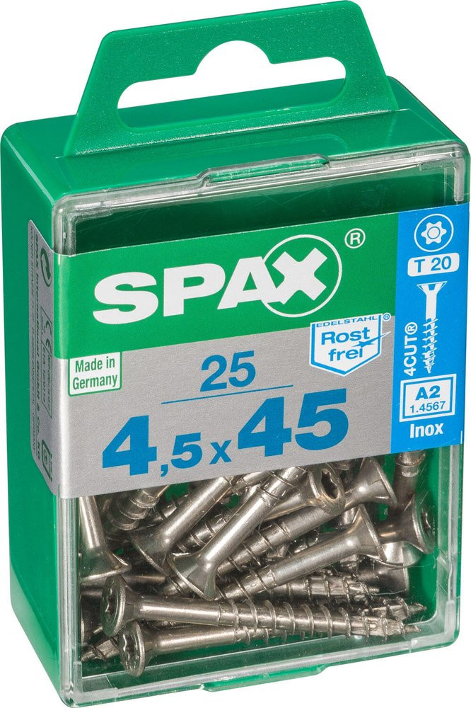 Lot De 25 Vis Inox Tête Fraisée Torx Spax, Diam.4 Mm X L.45 Mm