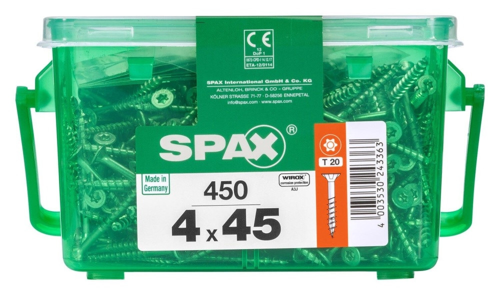 Lot De 450 Vis Acier Tête Fraisée Torx Spax, Diam.4 Mm X L.45 Mm