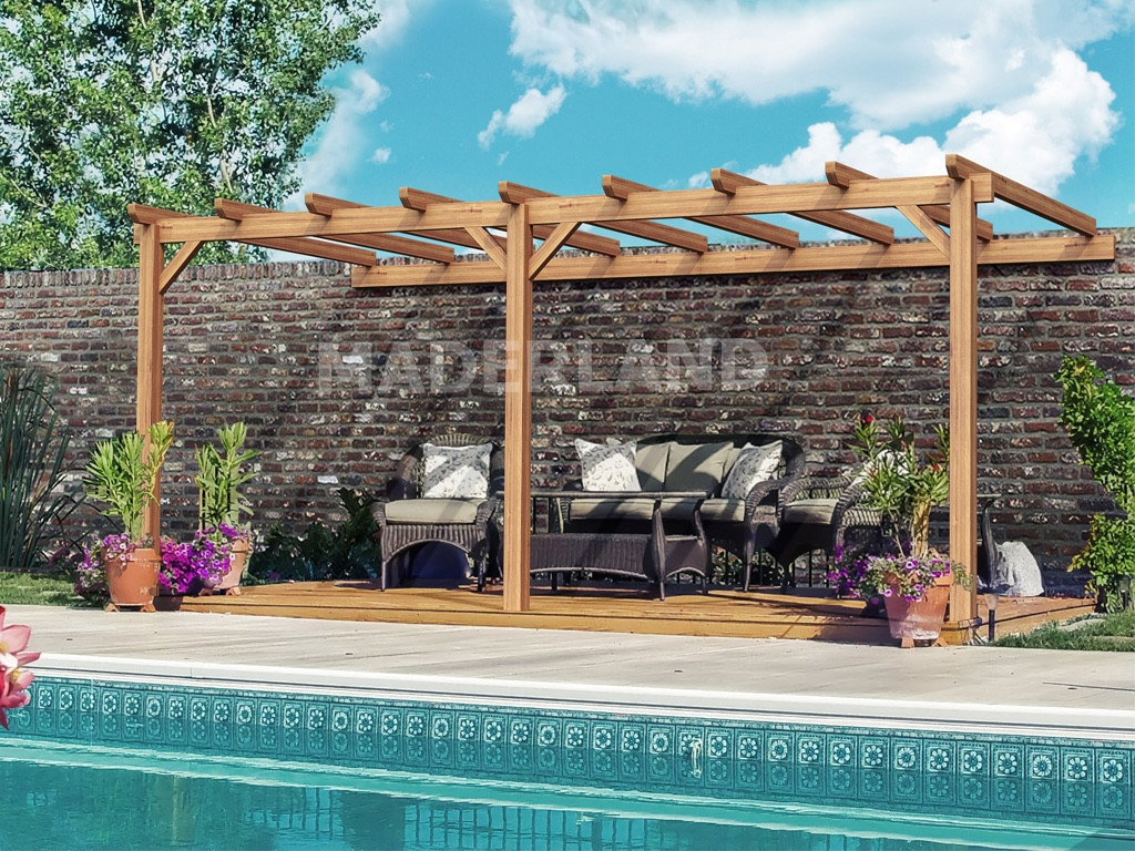 Pergola en bois adossée - modèle PALMA - 400 x 400 cm