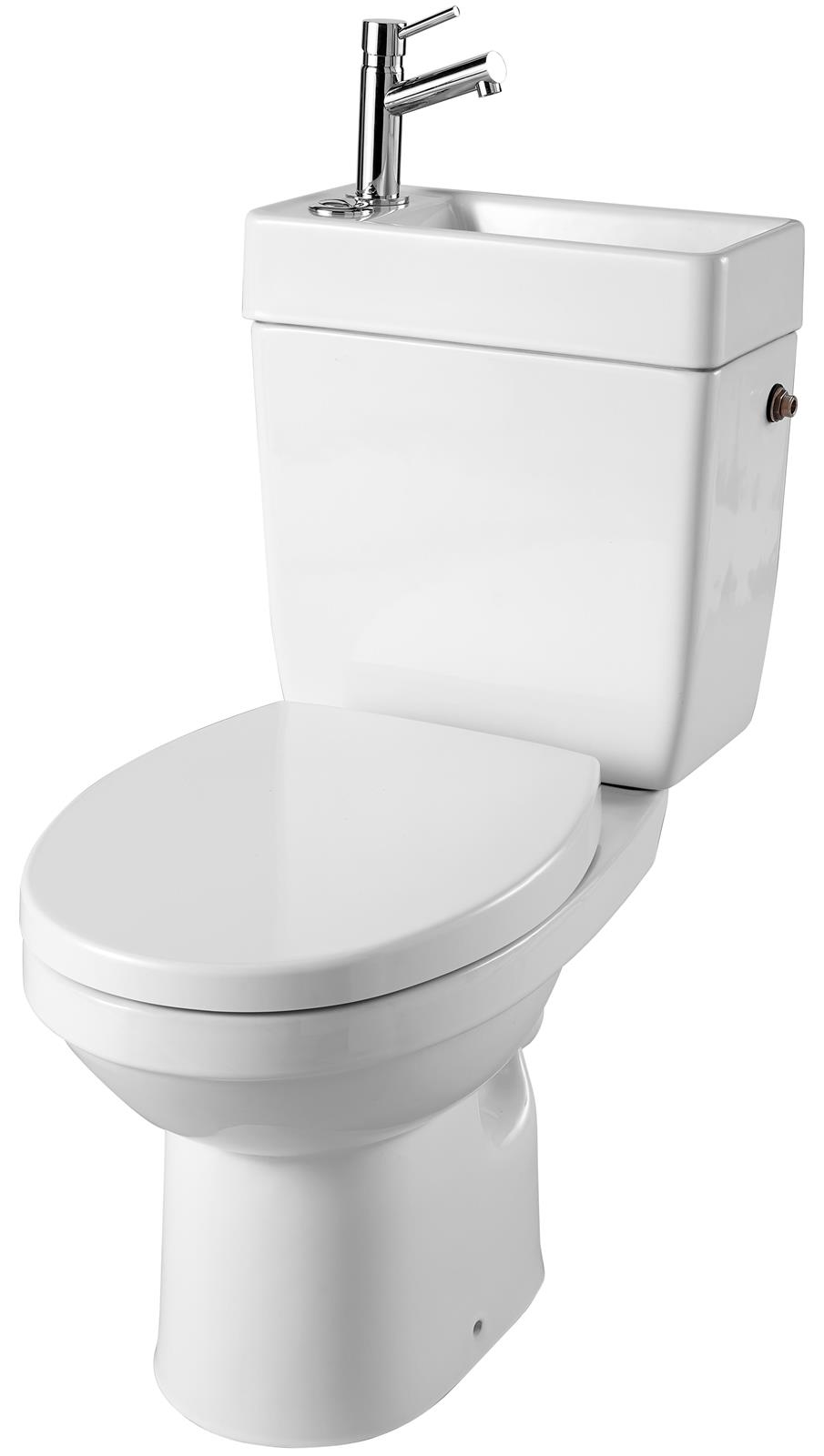 Pack WC à poser sans bride avec lave-mains et robinetterie intégré - Manille Duo - Dimensions: 390x675x965 mm - Blanc