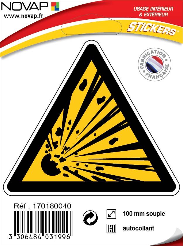 Panneau ''Danger matières explosives'' adhésif triangle 100 mm NOVAP 4031996