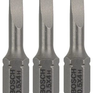 Paquet de 3 embouts de vissage plats qualité extra-dure queue six pans mâle 1/4'' S0,5x4 L 25 mm BOSCH 2607001457