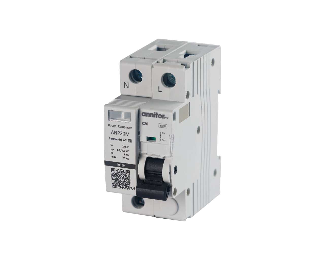 Parafoudre modulaire monophasé Type 2 autoprotégé à cartouche 20kA